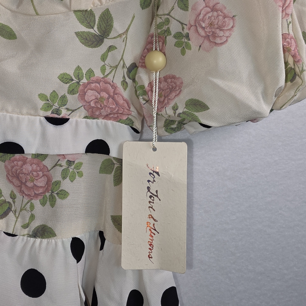 For Love & Lemons Butterscotch Mini Tiered Floral,Polka Dot Ruffle Dress S NWT - Picture 11 of 12